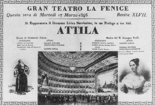 Het affiche van de première van de Verdi Opera 