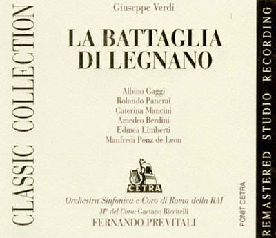 De platen hoes van de historische opname van La Battaglia di Legnano van 1951 onder Fernando Previtali.
