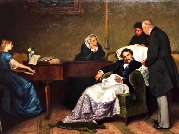 Donizetti aan zijn ziekbed met enkel vrienden 1847.